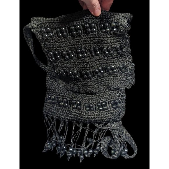 Chateau Handbags - Chateau Boho Crochet And Beaded Crossbody Bag With Fringe